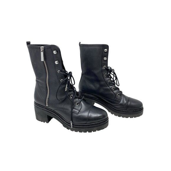 MICHAEL Michael Kors Womens Black Combat Boots Size 7.5 Lace Up Side Zip Logo - Picture 1 of 11